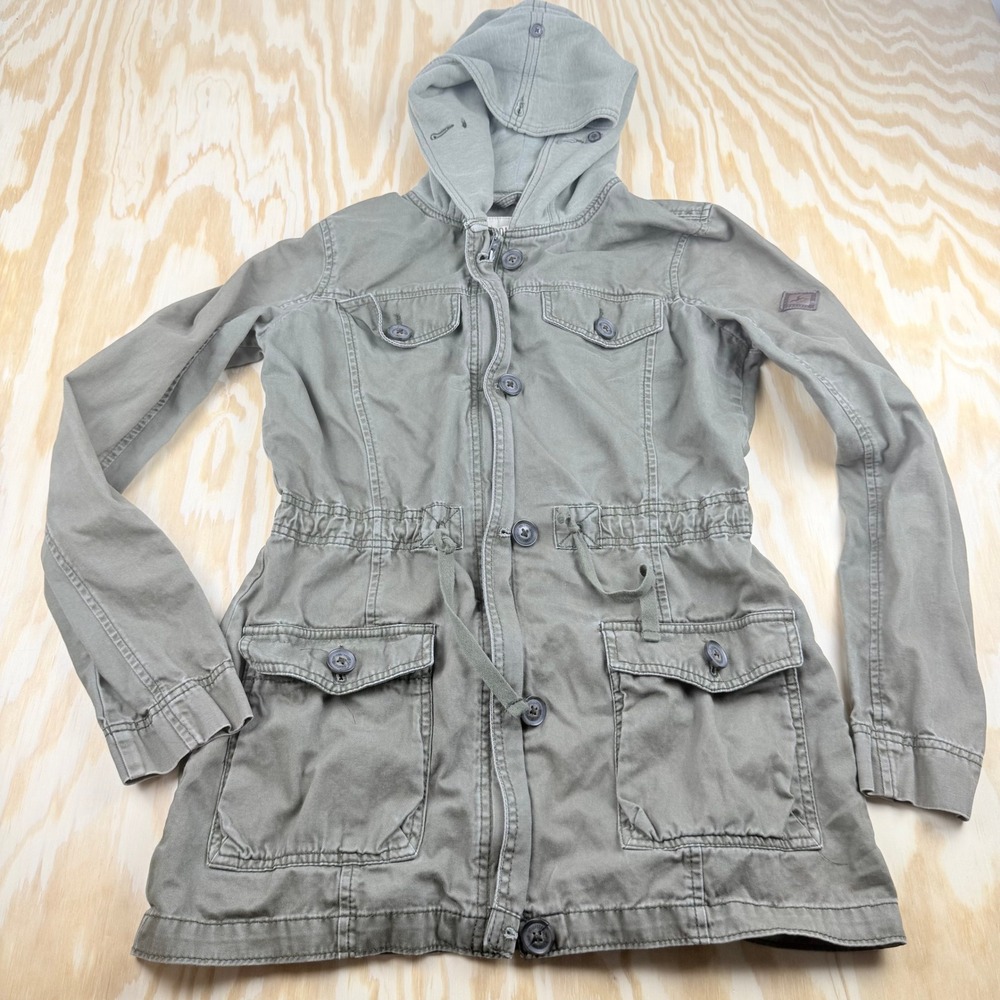 Y2k‎ Hollister California Womens L Utility Jacket Olive Green Hooded Field Coat